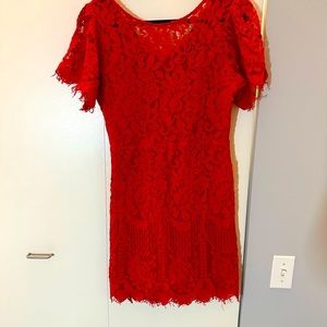 Pearson Red Lace Short Sleeve Dress